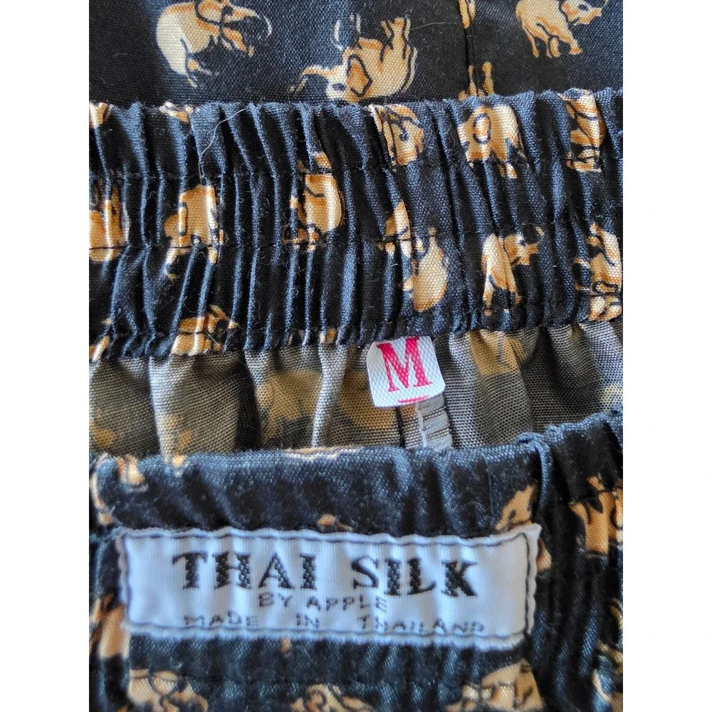 Thai Silk by Apple Mens Elephant Print Boxer Shorts Black Gold Size M Loungewear